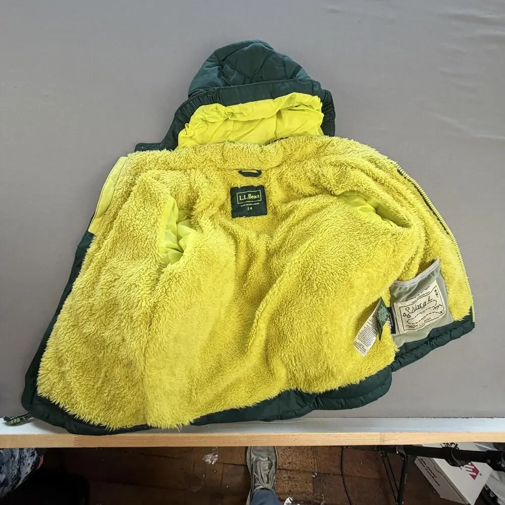 L.L.Bean Jacket Kids 5 Green Hooded Down Puffer Sherpa Lined Snow Winter